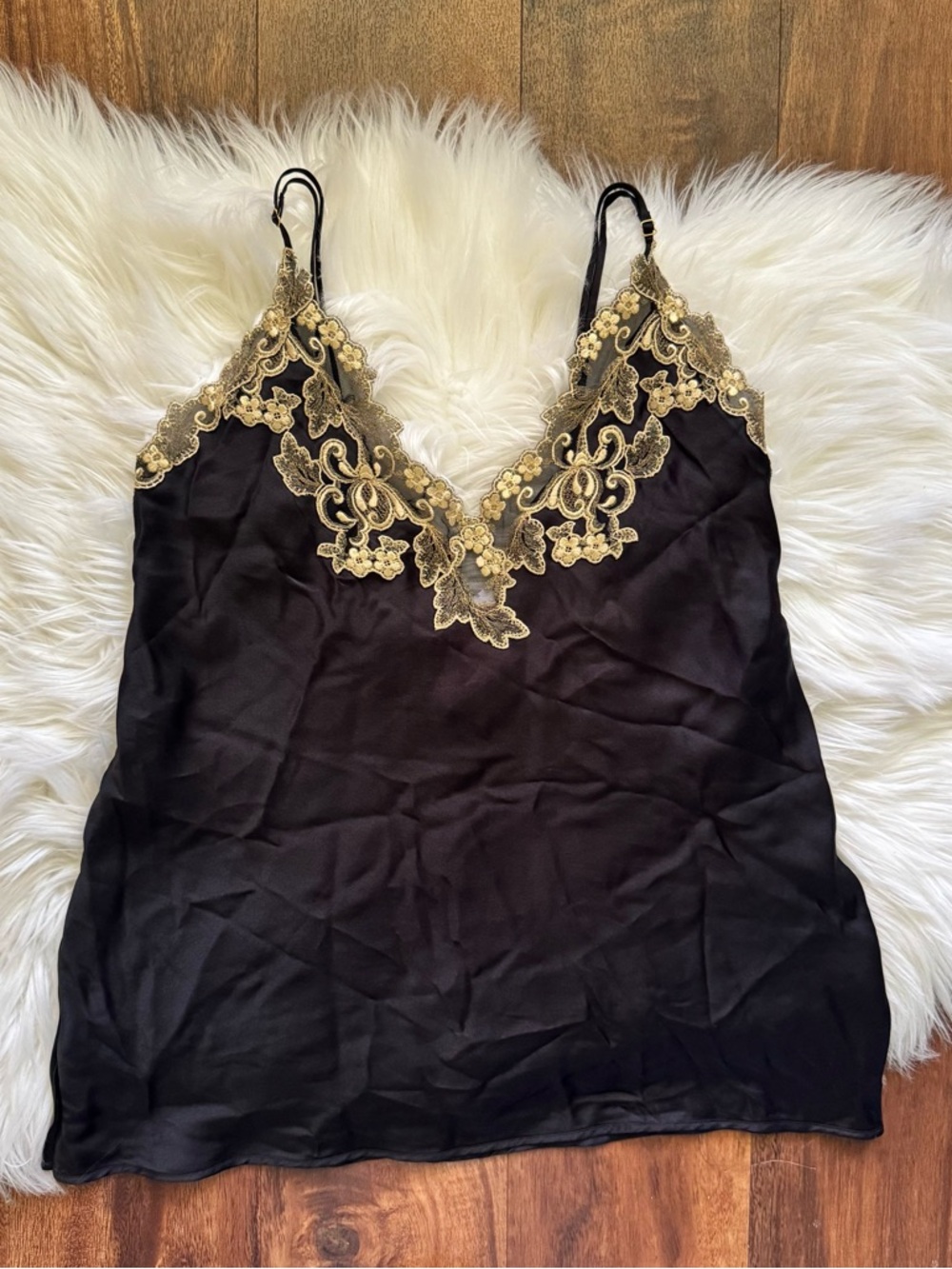 La Perla Silk Cami Floral Embroidered Lace Top Black Made in Italy Small